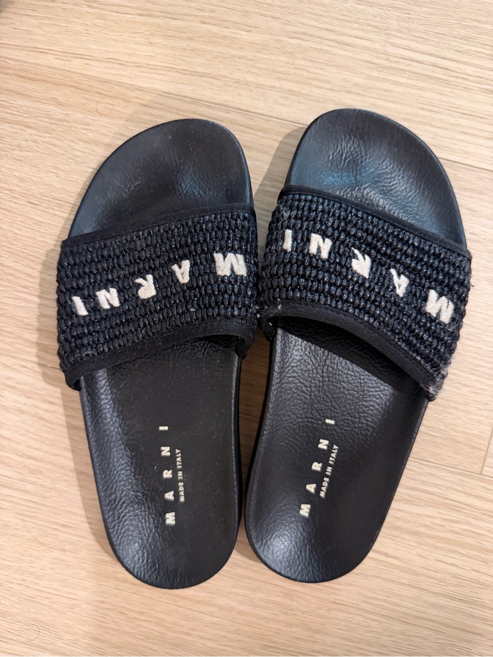 Marni Black Woven Logo Slide Sandals